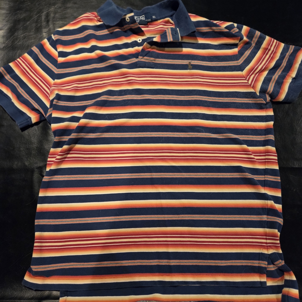 Ralph Lauren Vibrant Striped Polo - Navy, Orange, Yellow Vintage